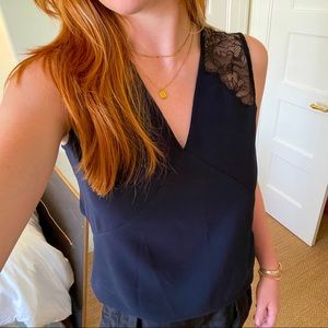 Navy Blue and Black Lace Tank Blouse!